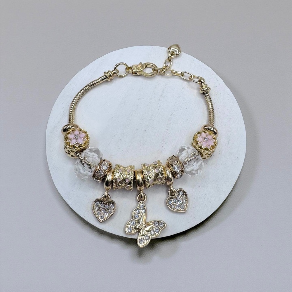 Elegant Gold Heart & Butterfly Charms Bracelet